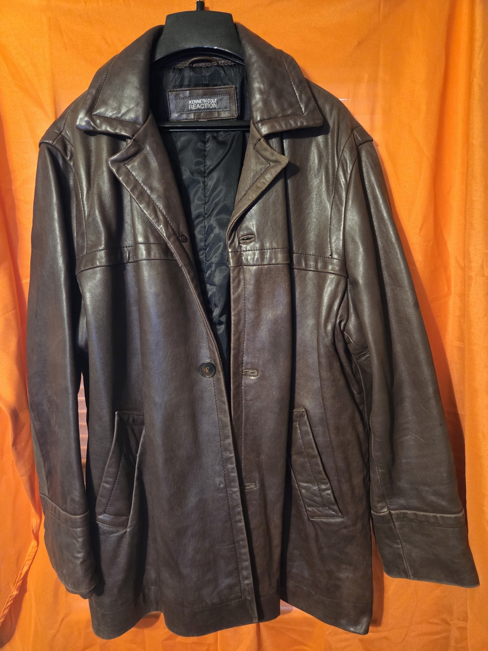 Kenneth Cole Brown Leather Trench Coat